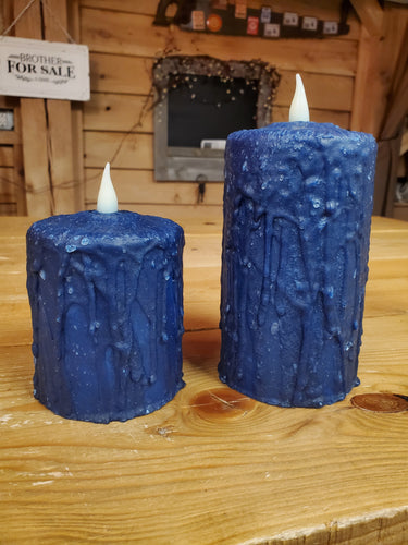 Dripped Navy Wax Pillar Candles - Flameless