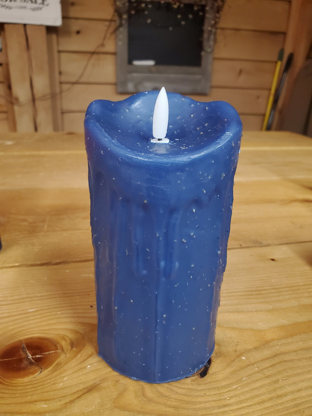 Dripped Blue Wax Pillar Candle - Flameless