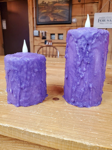 Dripped Purple Wax Pillar Candle - Flameless
