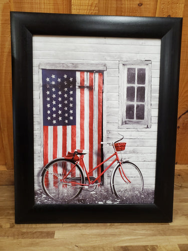 American Flag with Bicycle Framed Picture