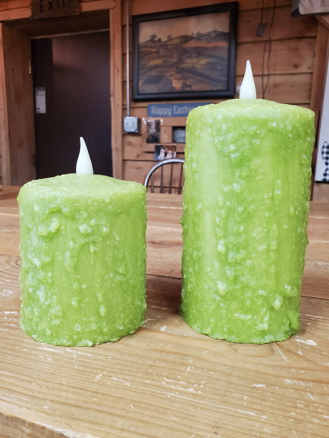 Dripped Green Wax Pillar Candle - Flameless
