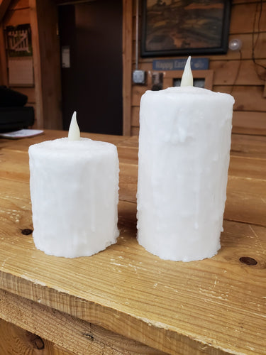 Dripped White Wax Pillar Candle - Flameless