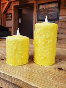 Dripped Yellow Wax Pillar Candle - Flameless