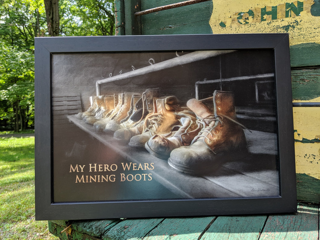 My Hero Wears Mining Boots Framed Print